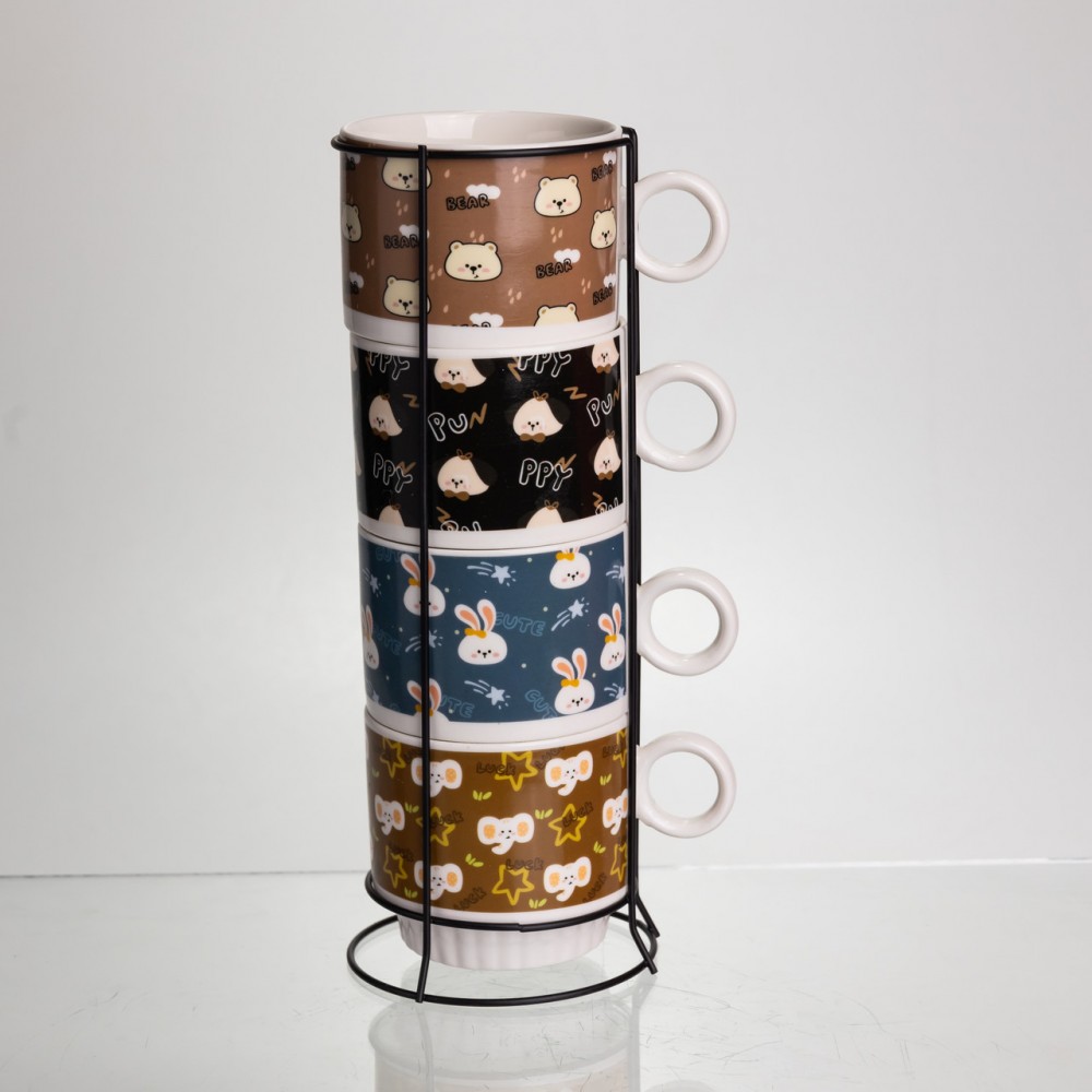 Набор фарфоровых чашек для детей на металлической подставке Toys 4 (шт) по 300 (мл) подарочный набор чашек FM-15