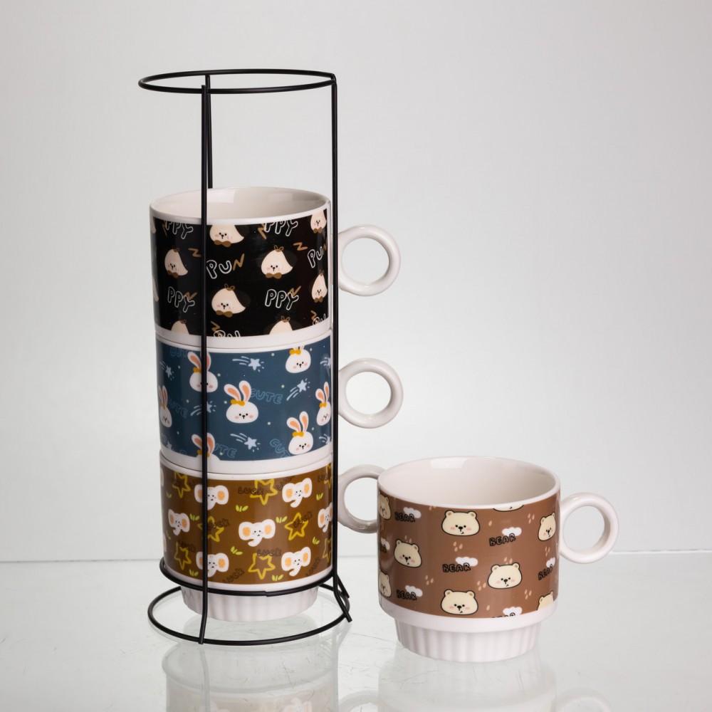 Набор фарфоровых чашек для детей на металлической подставке Toys 4 (шт) по 300 (мл) подарочный набор чашек FM-15