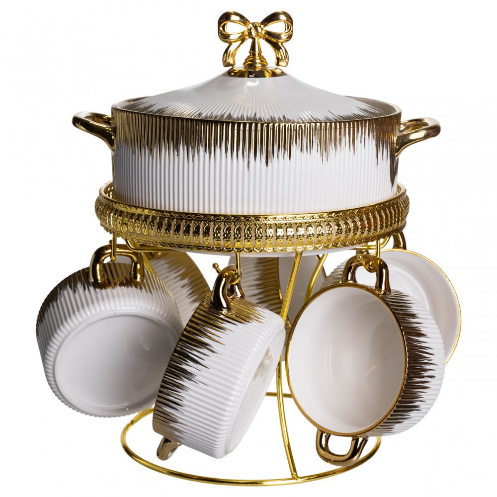Суповой сервиз на 6 персон супница 2 (л) на подставке с бульонницами 400 (мл) тарелки для супа Белый с золотом FM-A23-2