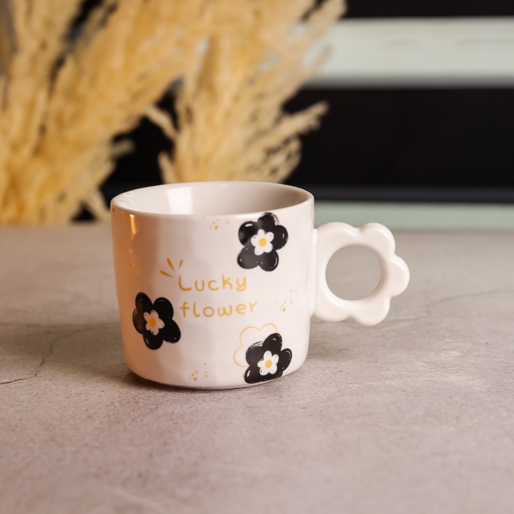Чашка для чая и кофе фарфоровая Lucky Flower 420 (мл) красивая оригинальная кружка на подарок Белая FM-14D