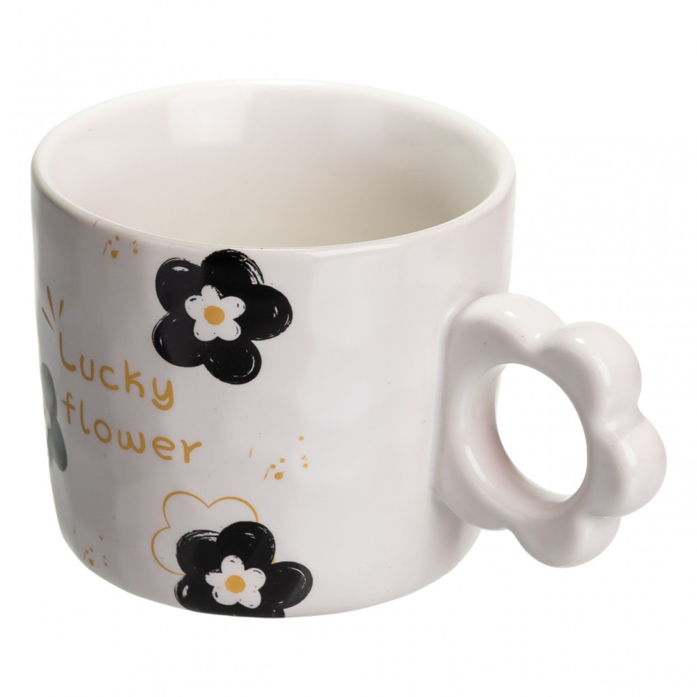 Чашка для чая и кофе фарфоровая Lucky Flower 420 (мл) красивая оригинальная кружка на подарок Белая FM-14D