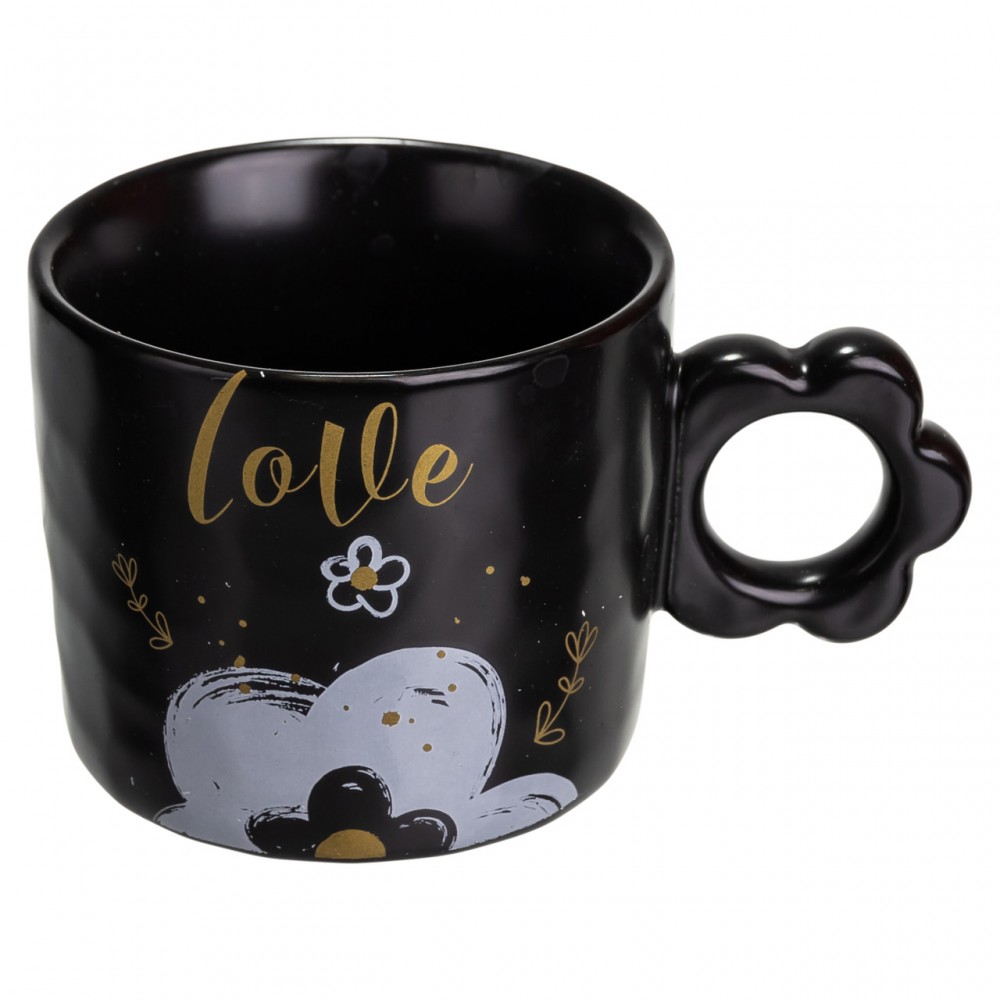 Чашка для чая и кофе фарфоровая Love 420 (мл) красивая оригинальная кружка на подарок Черная FM-14B