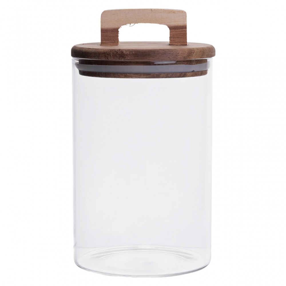 Высокая стеклянная банка 1,5 л с бамбуковой крышкой для хранения круп и продуктов