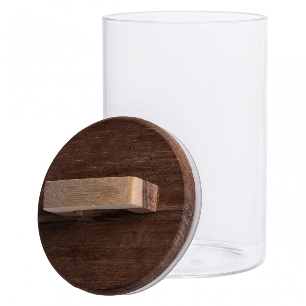 Высокая стеклянная банка 1,5 л с бамбуковой крышкой для хранения круп и продуктов