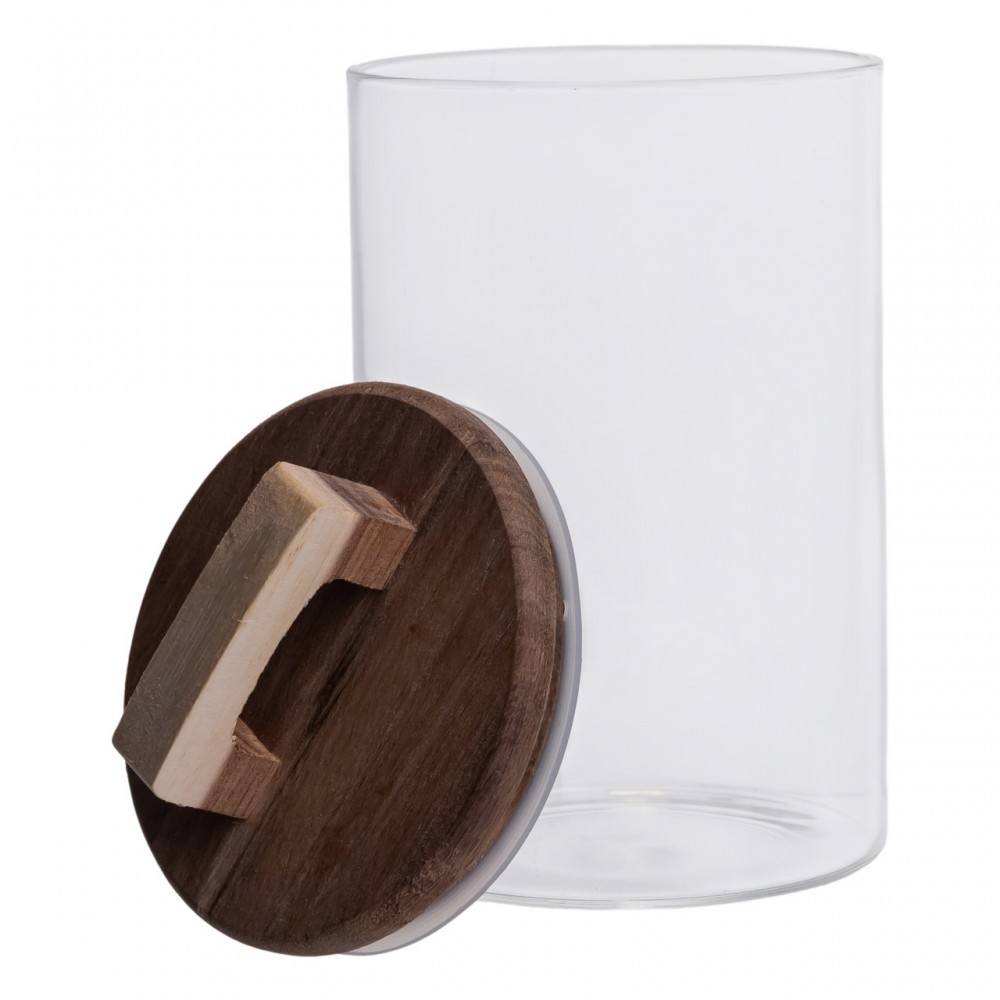 Высокая стеклянная банка 1,5 л с бамбуковой крышкой для хранения круп и продуктов