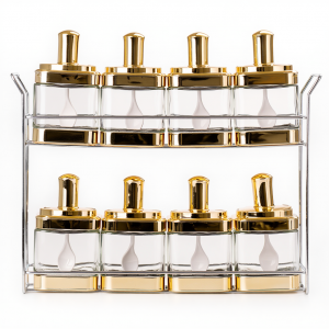 Набір ємностей для спецій на підставці 8 шт. (350 мл) Gold HP-1338