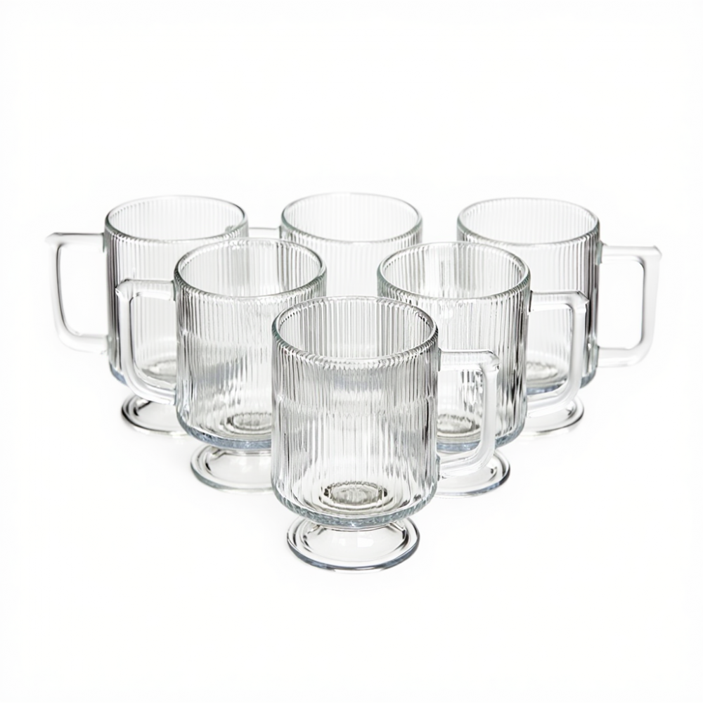 Набір скляних чашок 300 мл (6 шт) з рифленого скла HP-19-L7