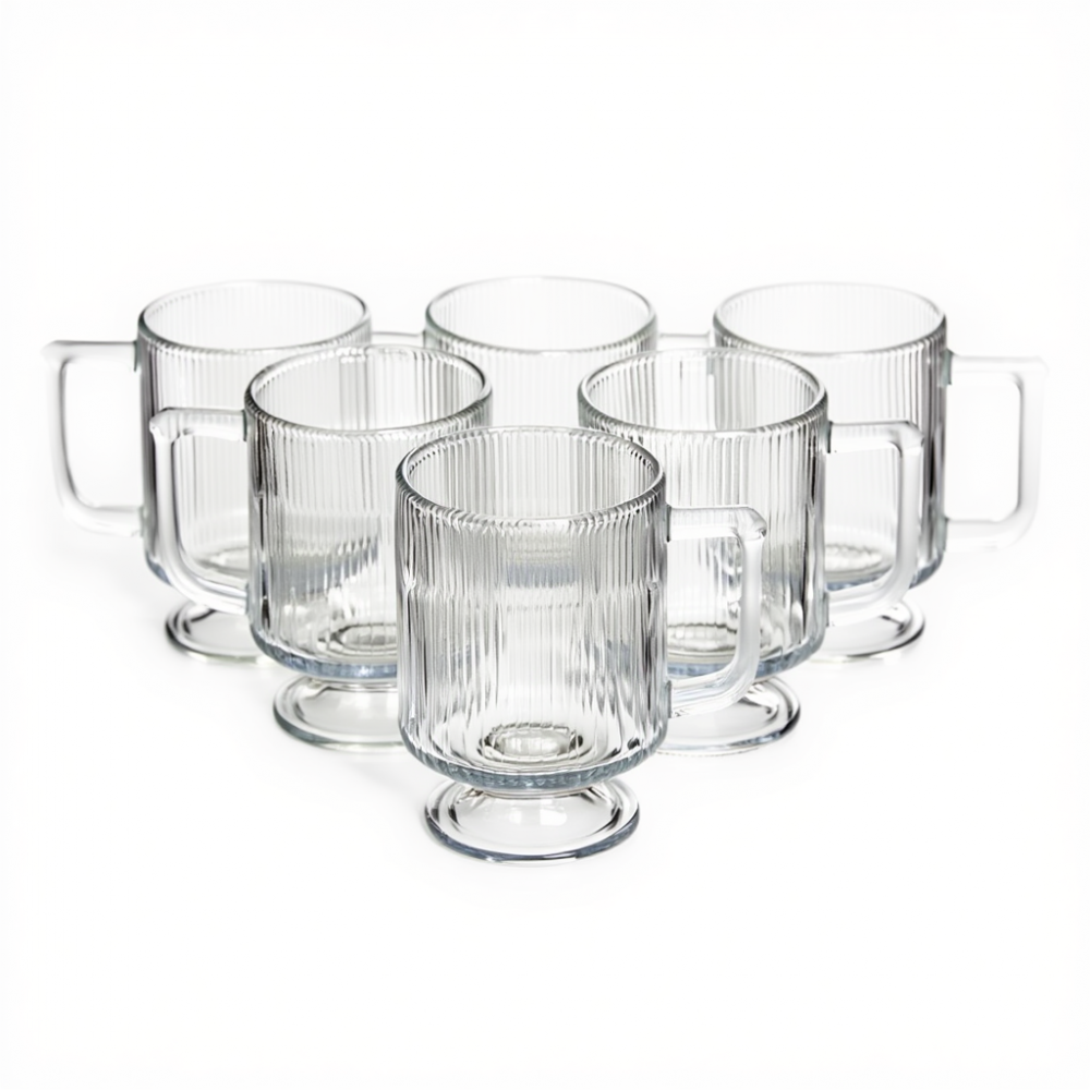 Набір скляних чашок 300 мл (6 шт) з рифленого скла HP-19-L7