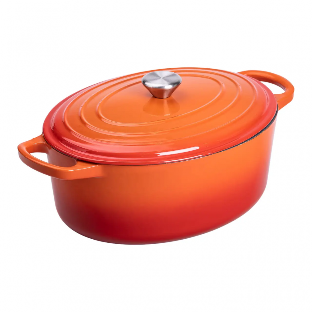 Гусятница чугунная эмалированная с крышкой на 6 литров Ø26 см для всех типов плит Оранжевая HP-1-10-ORANGE