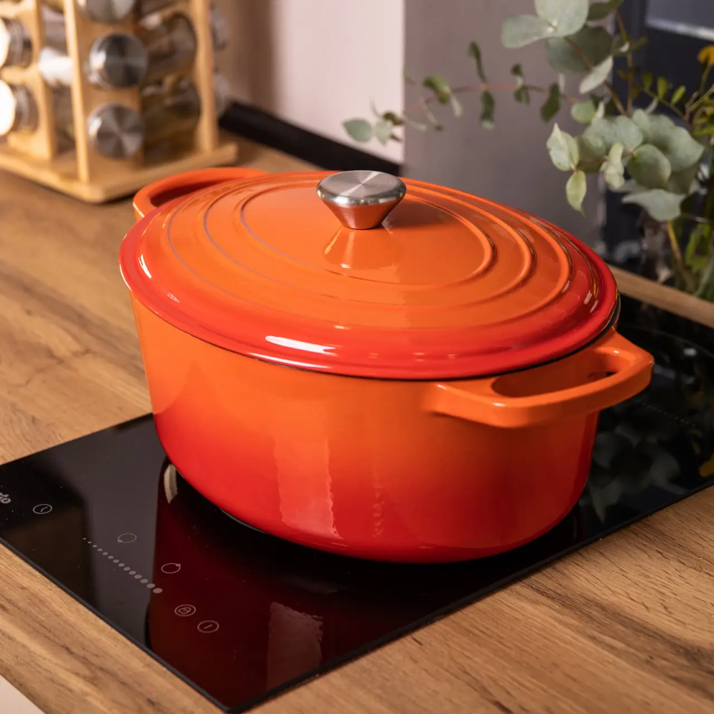 Гусятница чугунная эмалированная с крышкой на 6 литров Ø26 см для всех типов плит Оранжевая HP-1-10-ORANGE