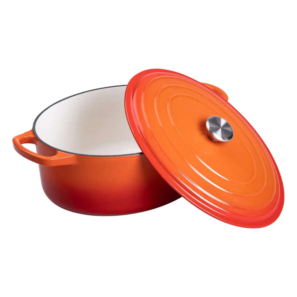 Гусятница чугунная эмалированная с крышкой на 6 литров Ø26 см для всех типов плит Оранжевая HP-1-10-ORANGE