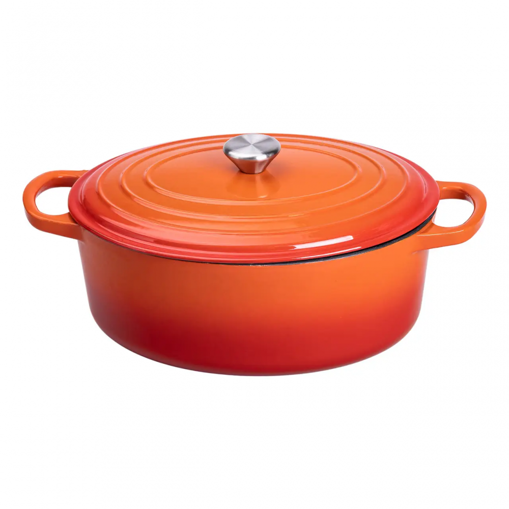 Гусятница чугунная эмалированная с крышкой на 6 литров Ø26 см для всех типов плит Оранжевая HP-1-10-ORANGE