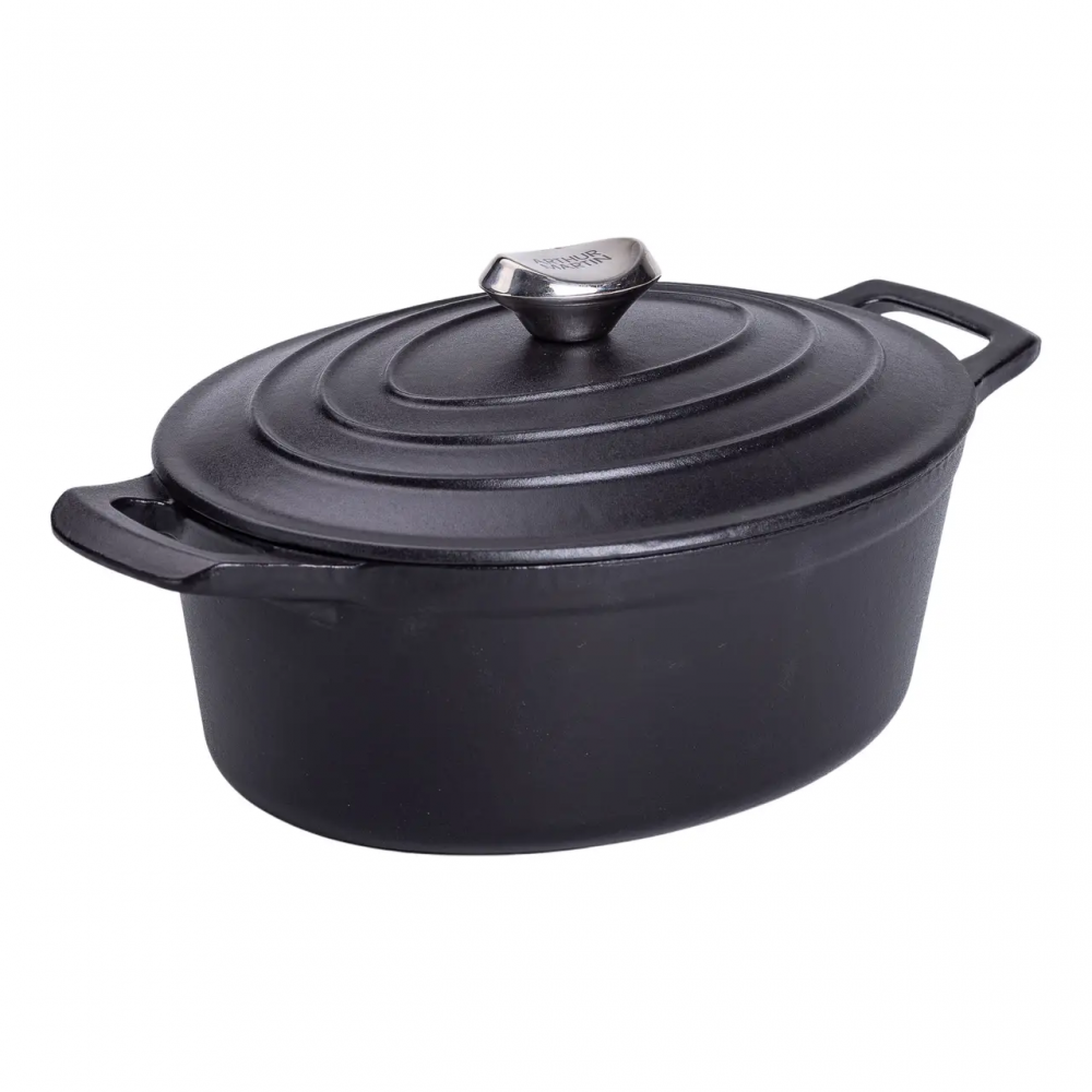 Гусятница чугунная с крышкой 3л Ø22см черная, утятница казан для тушения запекания кухонная посуда HP-1-11-BLACK