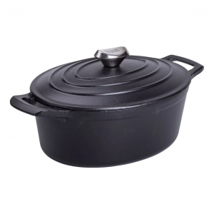Гусятница чугунная с крышкой 3л Ø22см черная, утятница казан для тушения запекания кухонная посуда HP-1-11-BLACK