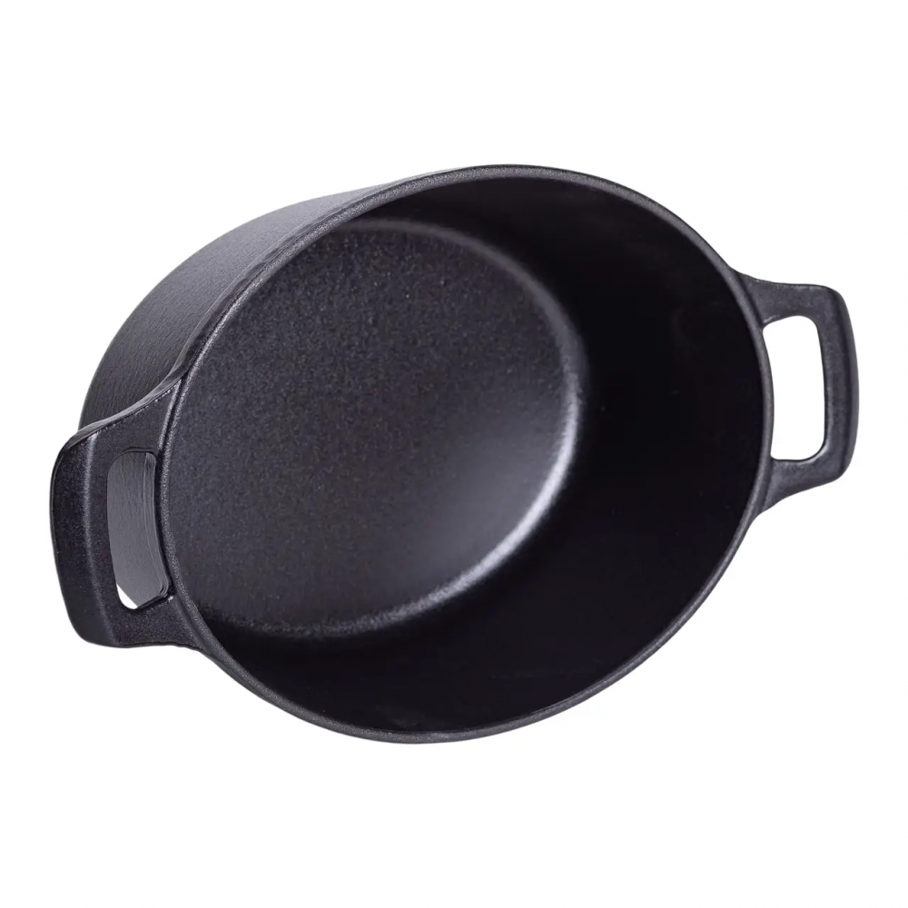 Гусятница чугунная с крышкой 3л Ø22см черная, утятница казан для тушения запекания кухонная посуда HP-1-11-BLACK