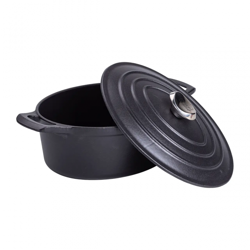 Гусятница чугунная с крышкой 3л Ø22см черная, утятница казан для тушения запекания кухонная посуда HP-1-11-BLACK