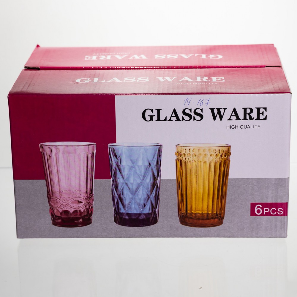 Набор стеклянных стаканов 6 штук 350 мл для лимонадов сока воды коктейлей стаканы стеклянные для напитков HP-19-167