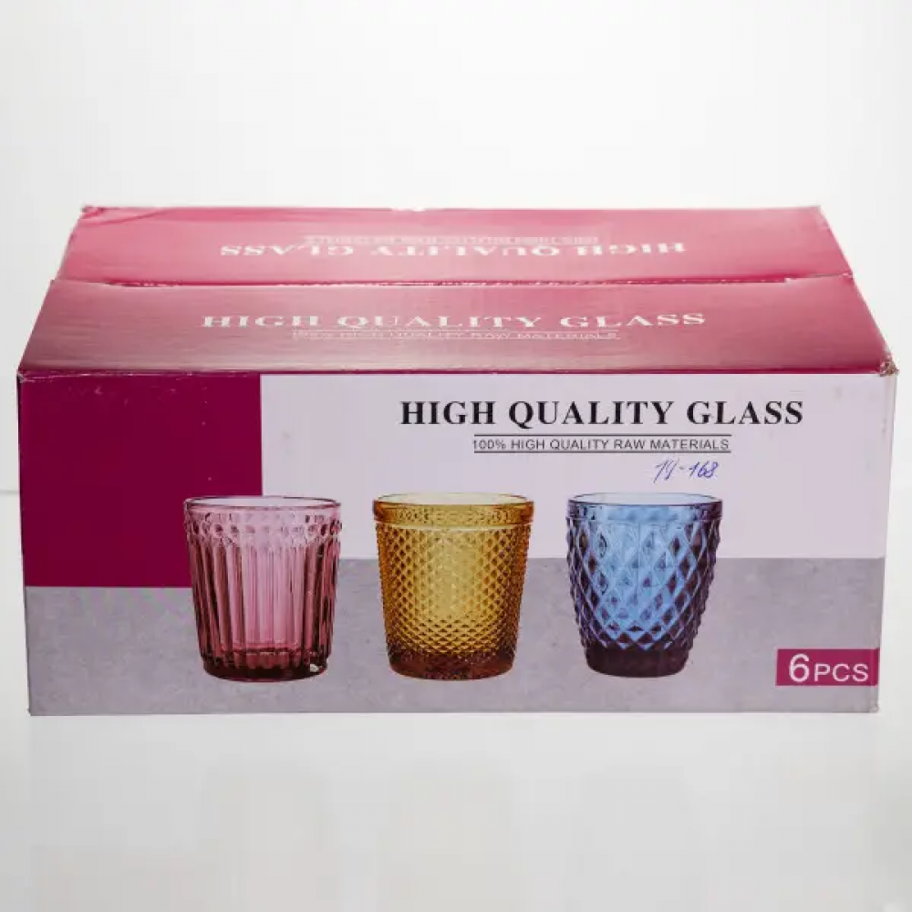 Набор стеклянных стаканов 6 штук 250 мл для лимонадов сока воды коктейлей стаканы стеклянные для напитков HP-19-168