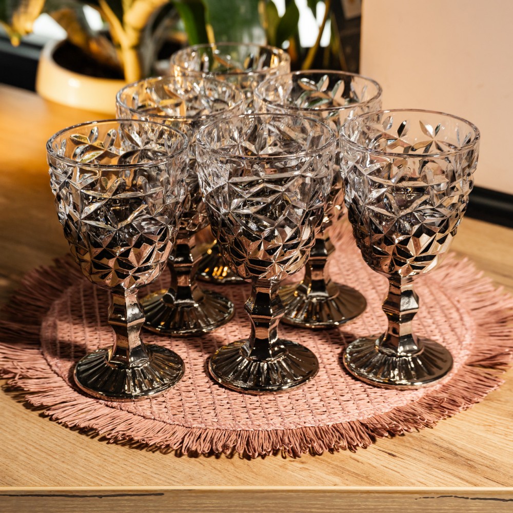 Набор бокалов для вина 6 штук 240 мл винные бокалы на ножке стеклянные фужеры для вина подарочные Серый HP-19-182