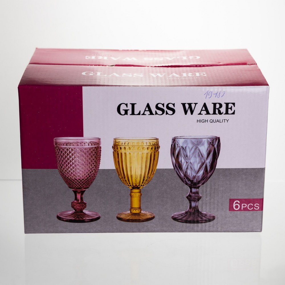 Набор бокалов для вина 6 штук 240 мл винные бокалы на ножке стеклянные фужеры для вина подарочные Серый HP-19-182