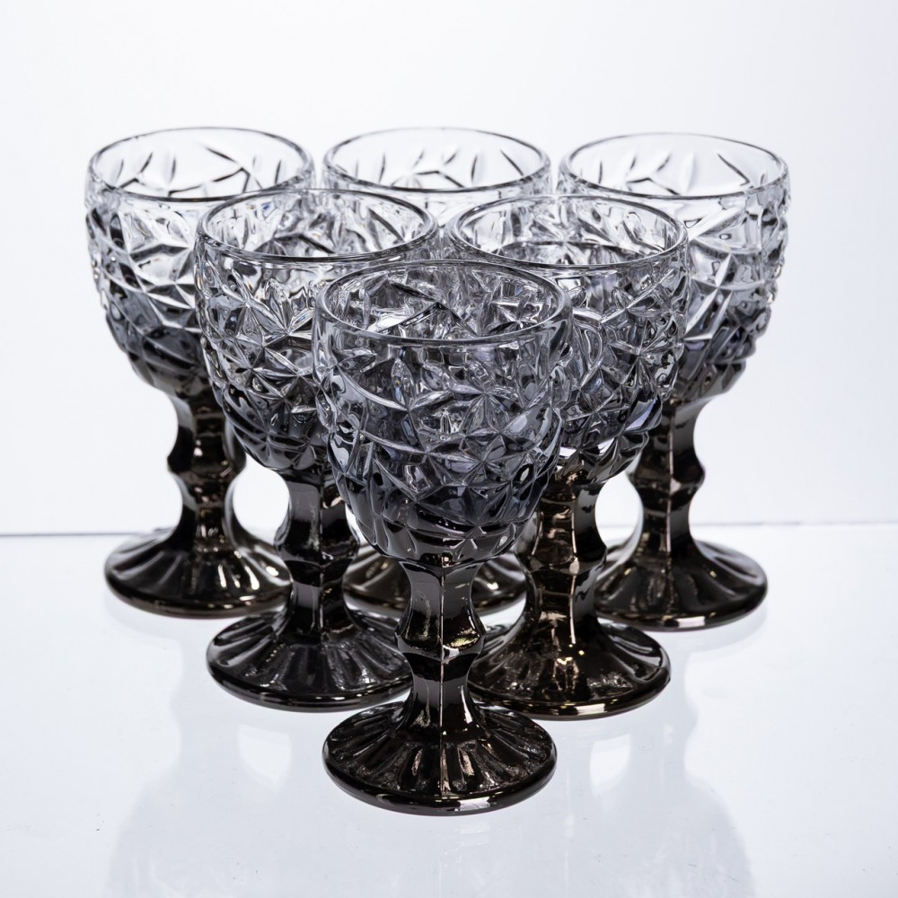 Набор рюмок на ножке 6 штук 50 мл для водки наливки подарочные рюмки стеклянные фигурные Серые HP-19-186