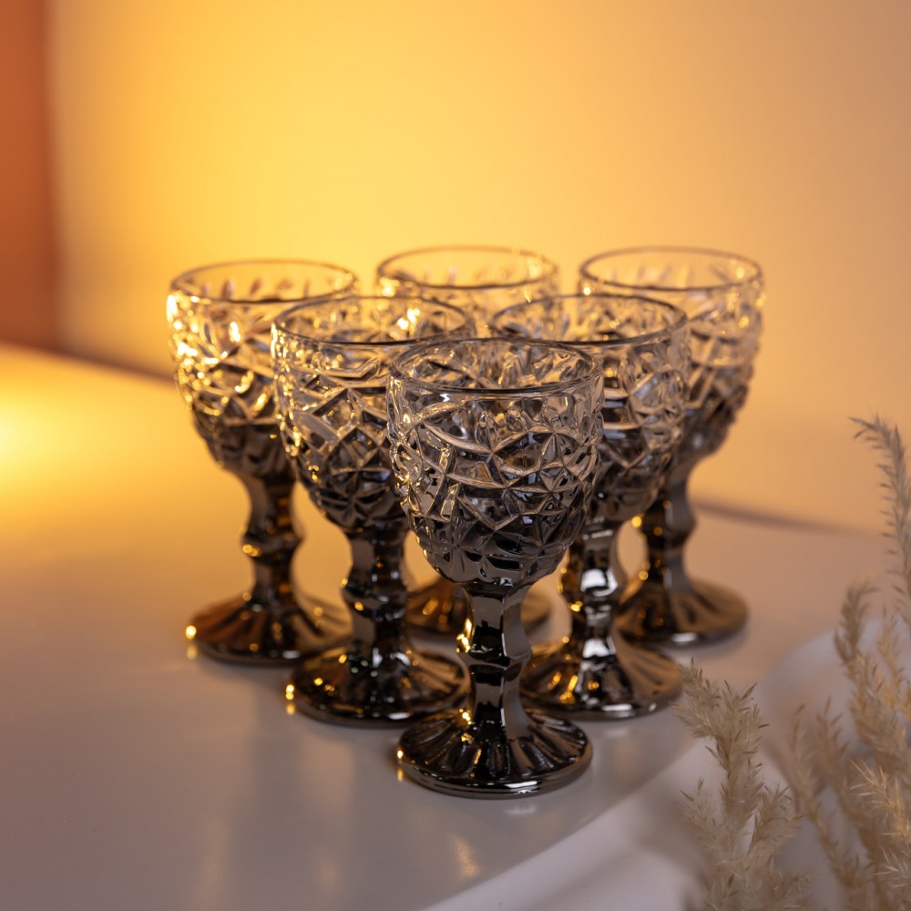 Набор рюмок на ножке 6 штук 50 мл для водки наливки подарочные рюмки стеклянные фигурные Серые HP-19-186