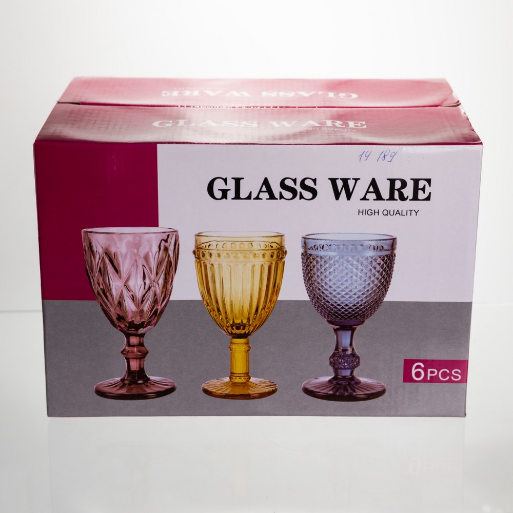 Набор бокалов для вина 6 штук 340 мл на ножке стеклянные Yiwu HP-19-189