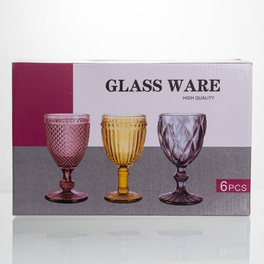 Набор бокалов для вина 6 штук 240 мл на ножке стеклянные Yiwu HP-19-190