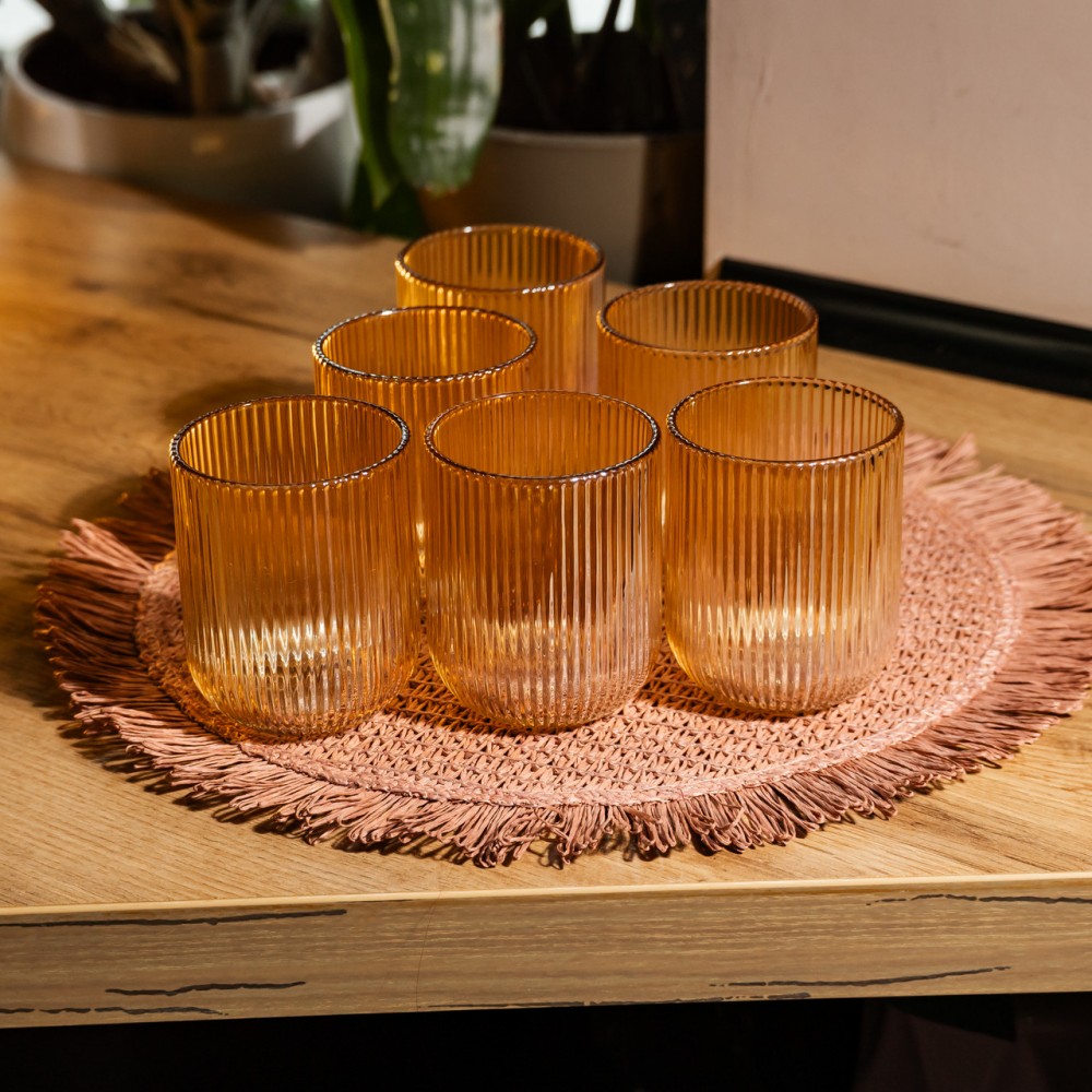 Набор стеклянных стаканов 6 штук 250 мл для напитков Янтарный Yiwu HP-19-207