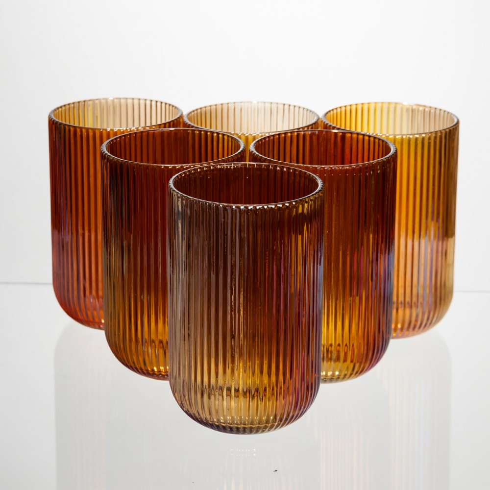 Набор стеклянных стаканов 6 штук 350 мл для напитков Янтарный Yiwu HP-19-208