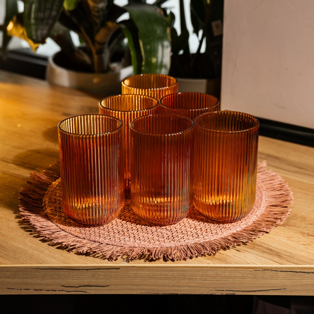 Набор стеклянных стаканов 6 штук 350 мл для напитков Янтарный Yiwu HP-19-208