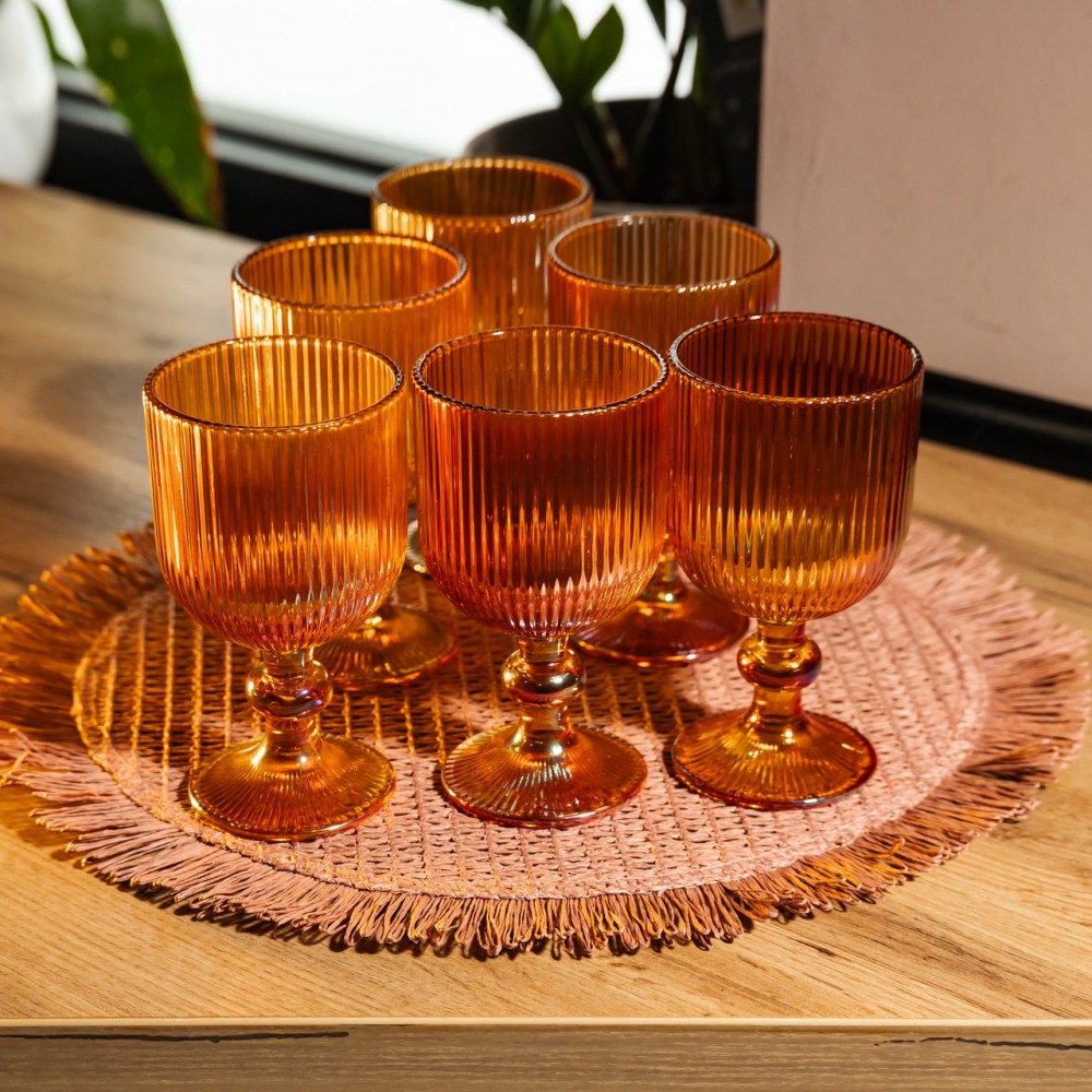 Набор бокалов для вина 6 штук 240 мл на ножке стеклянные Янтарный Yiwu HP-19-209