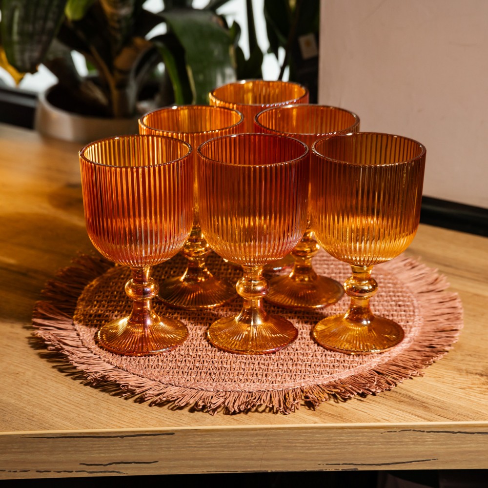 Набор бокалов для вина 6 штук 300 мл на ножке стеклянные Янтарный Yiwu HP-19-210