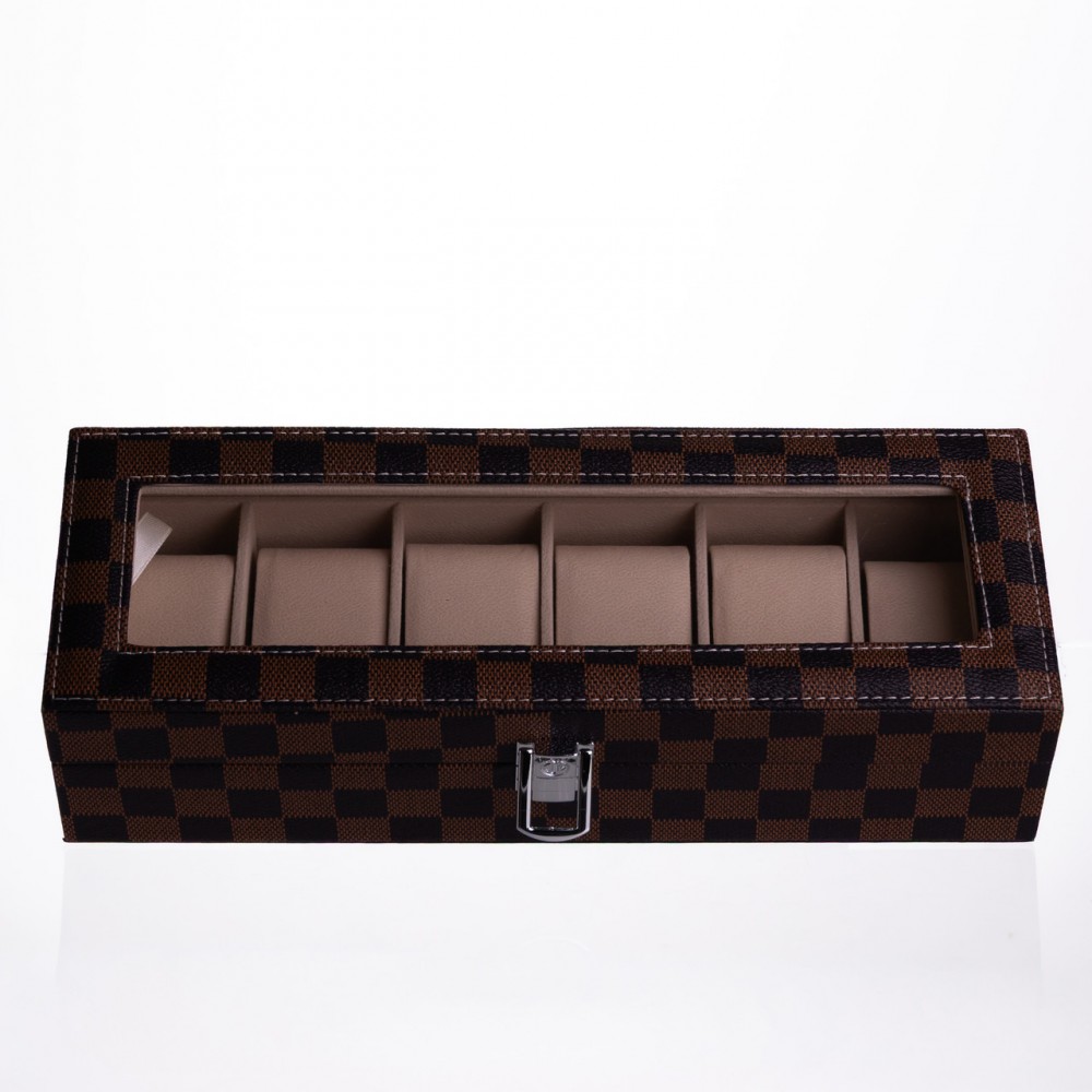 Шкатулка для часов из экокожи 6 отсеков 31×11×7.5 см Коричневый Yiwu HP-5-14S