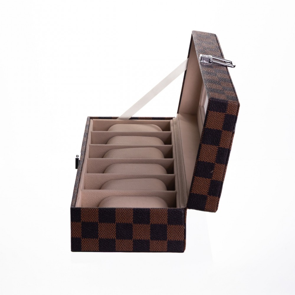 Шкатулка для часов из экокожи 6 отсеков 31×11×7.5 см Коричневый Yiwu HP-5-14S