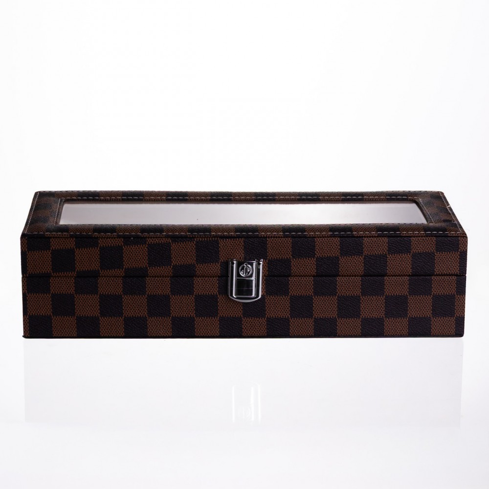 Шкатулка для часов из экокожи 6 отсеков 31×11×7.5 см Коричневый Yiwu HP-5-14S