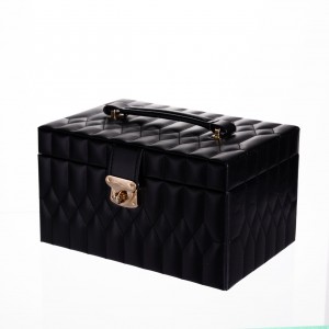 Шкатулка для украшений из эко кожи 3 яруса с зеркалом органайзер для ювелирных изделий Черный Yiwu HP-5-17B