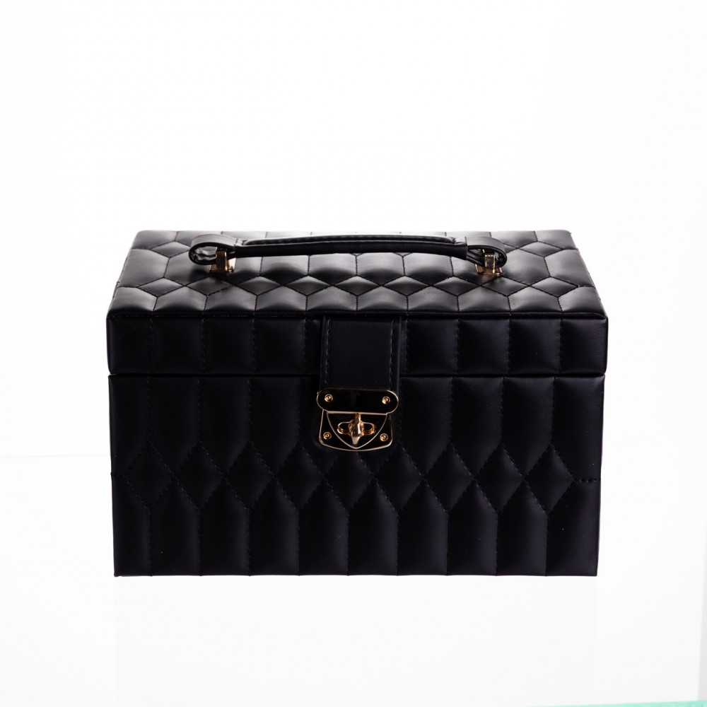 Шкатулка для украшений из эко кожи 3 яруса с зеркалом органайзер для ювелирных изделий Черный Yiwu HP-5-17B