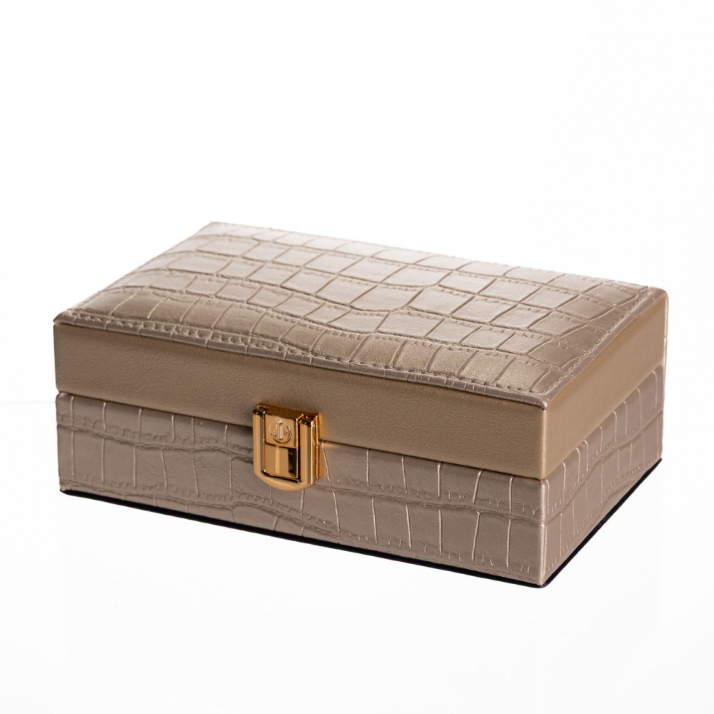 Шкатулка для украшений из эко кожи 3 отделения с зеркалом 16×10×6 см Золотистый HP-5-18GOLD