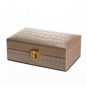 Шкатулка для украшений из эко кожи 3 отделения с зеркалом 16×10×6 см Золотистый HP-5-18GOLD