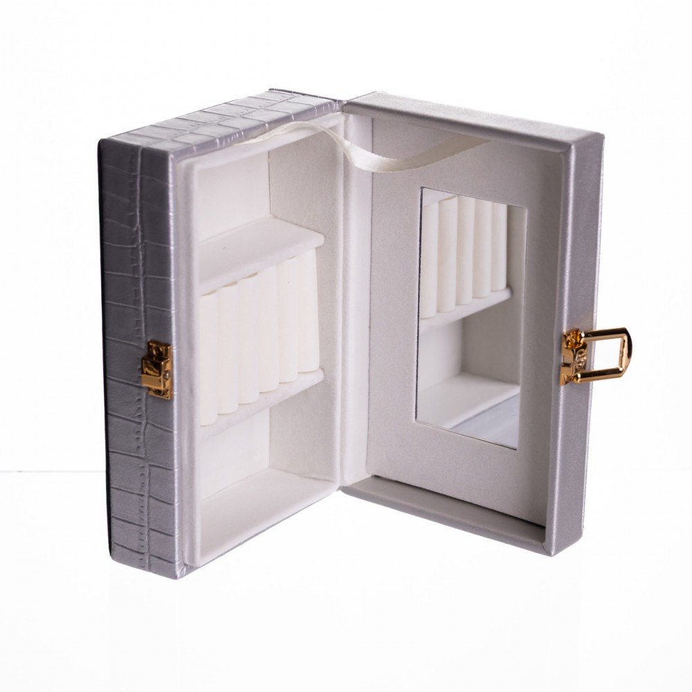 Шкатулка для украшений из эко кожи 3 отделения с зеркалом 16×10×6 см Серый HP-5-18G