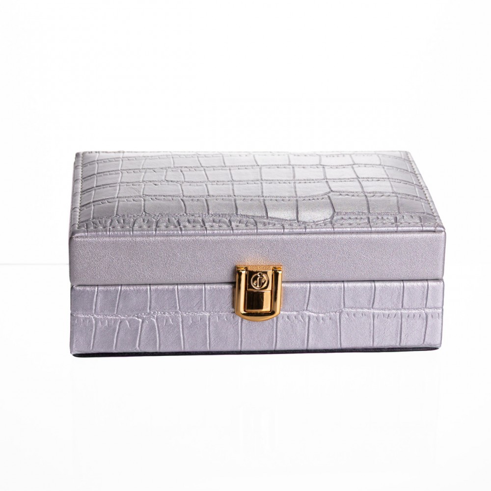 Шкатулка для украшений из эко кожи 3 отделения с зеркалом 16×10×6 см Серый HP-5-18G