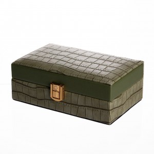 Шкатулка для украшений из эко кожи 3 отделения с зеркалом 16×10×6 см Зеленый HP-5-18GR