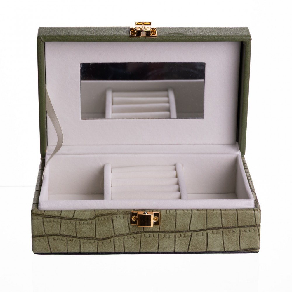 Шкатулка для украшений из эко кожи 3 отделения с зеркалом 16×10×6 см Зеленый HP-5-18GR