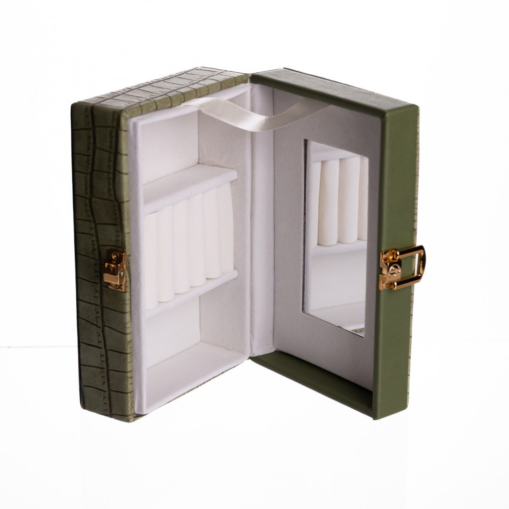 Шкатулка для украшений из эко кожи 3 отделения с зеркалом 16×10×6 см Зеленый HP-5-18GR