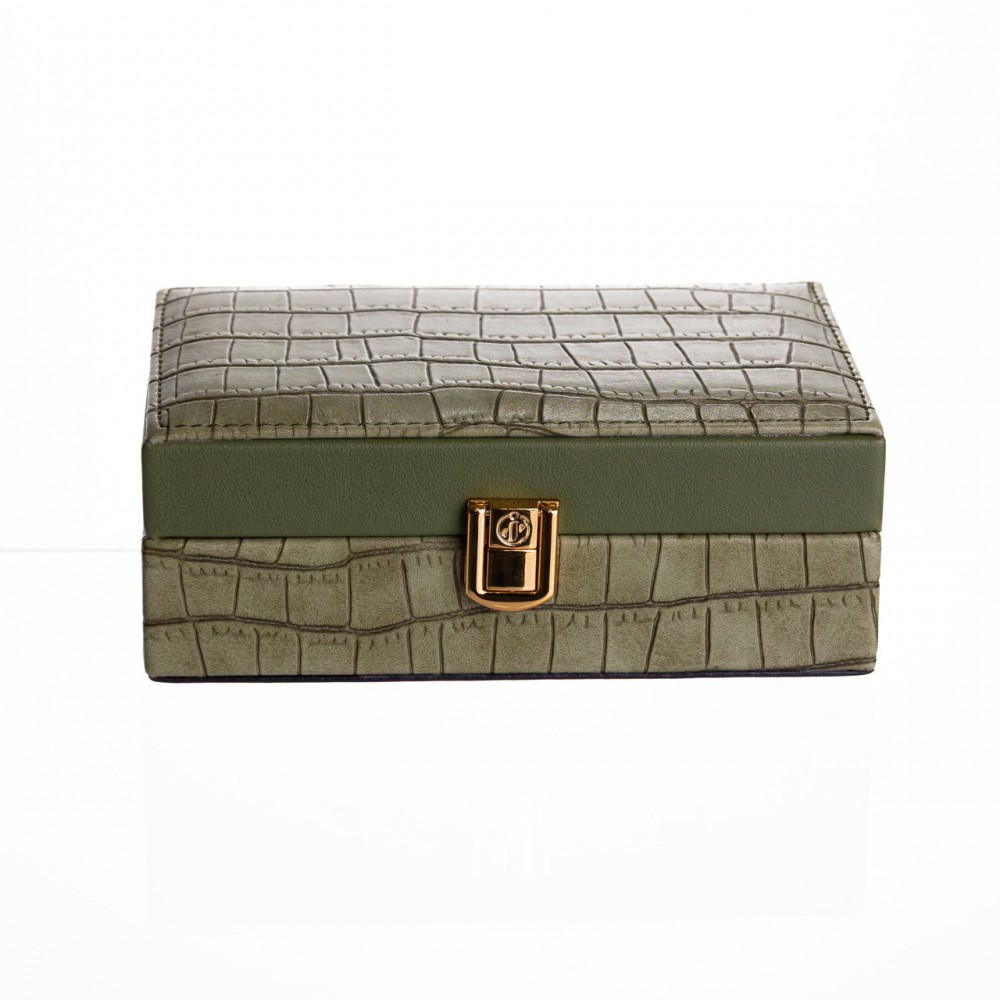 Шкатулка для украшений из эко кожи 3 отделения с зеркалом 16×10×6 см Зеленый HP-5-18GR