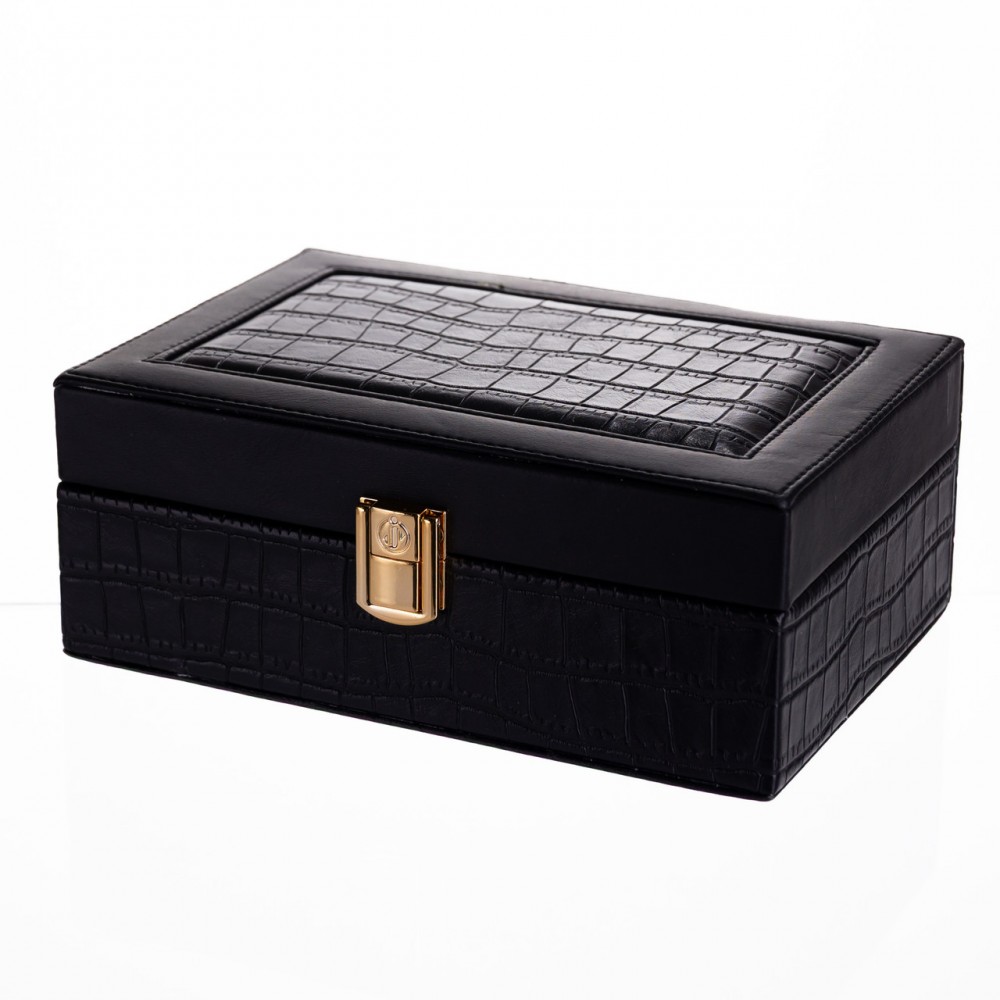 Шкатулка для украшений из эко кожи 10 отделений с зеркалом 20×14×8 см Черный HP-5-19B