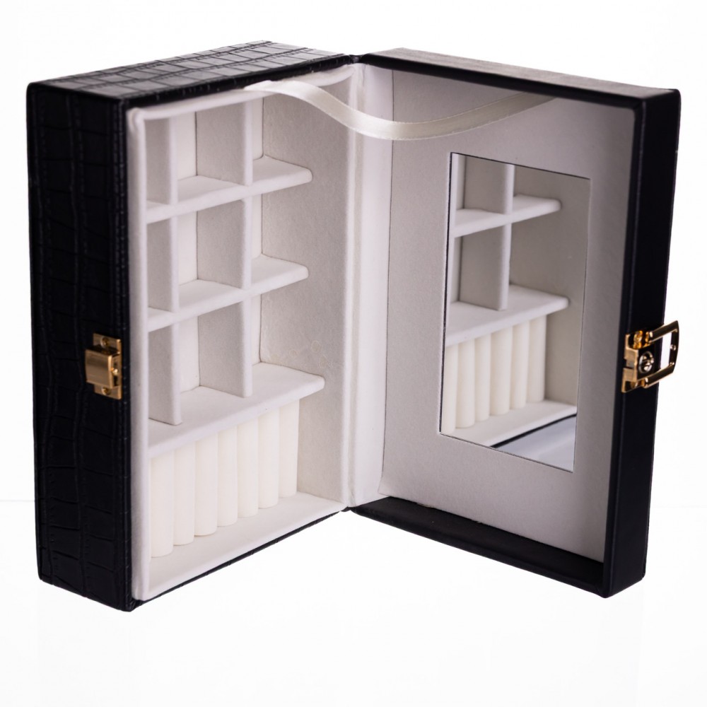 Шкатулка для украшений из эко кожи 10 отделений с зеркалом 20×14×8 см Черный HP-5-19B