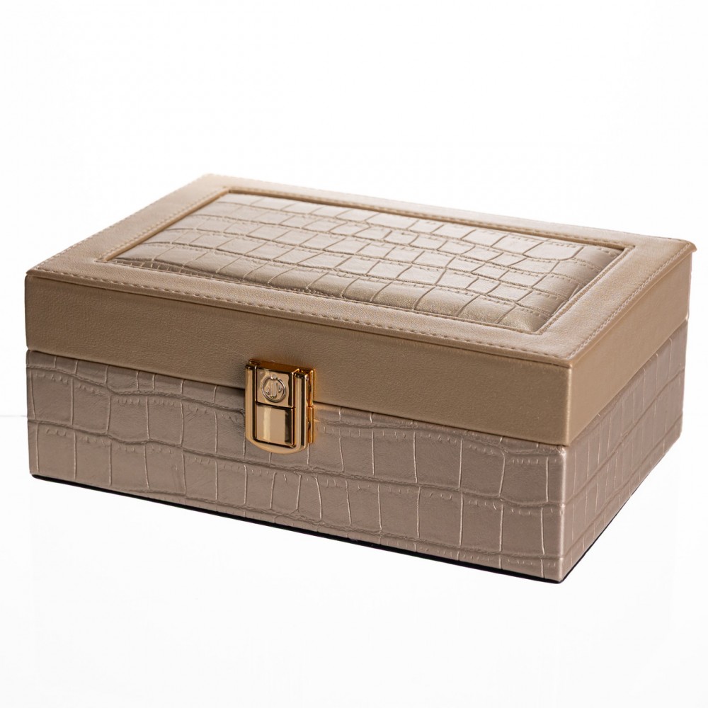 Шкатулка для украшений из эко кожи 10 отделений с зеркалом 20×14×8 см Золотистый HP-5-19GOLD