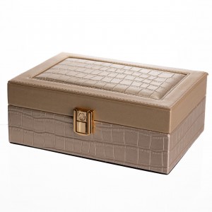 Шкатулка для украшений из эко кожи 10 отделений с зеркалом 20×14×8 см Золотистый HP-5-19GOLD